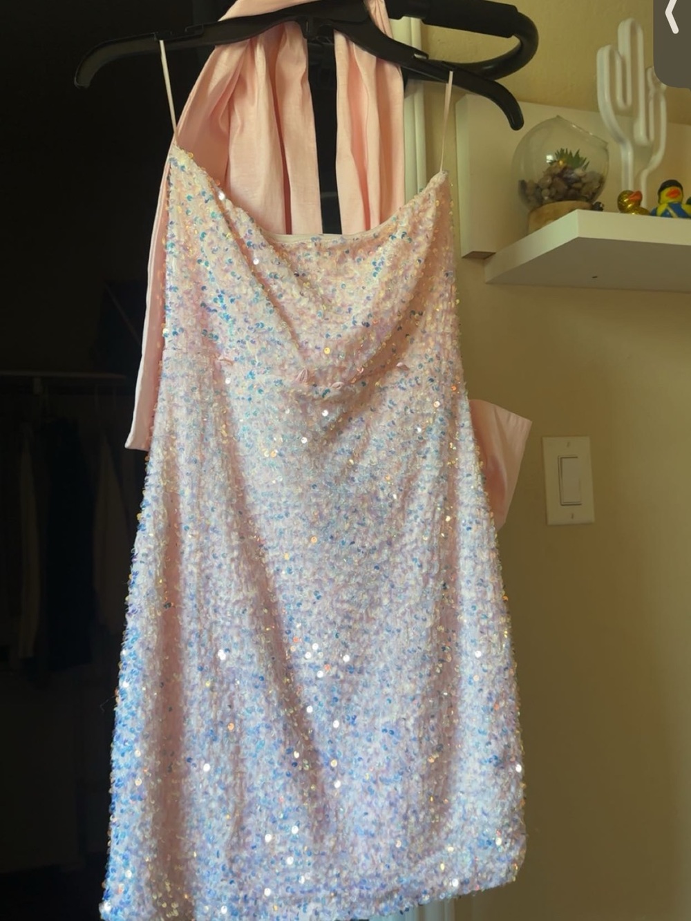 Girls Pink Sequin Halter Dress